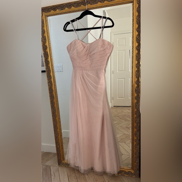 Blush pink Monique Lhuillier tulle bridesmaid dress - Picture 4 of 15